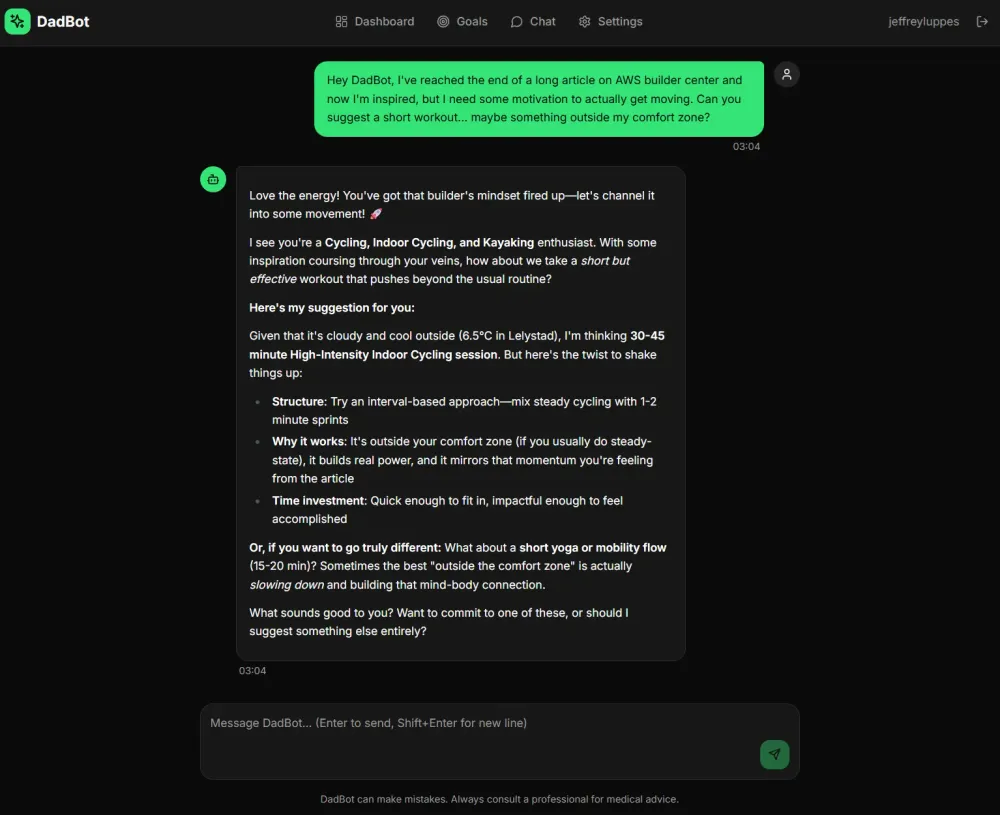 Chatting with DadBot in the web app.